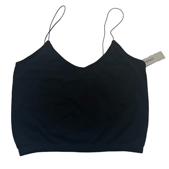 ODODOS Womens Crop Crop Tank Top L/M Black Seamless Rib Knit Camisole - Picture 1 of 8